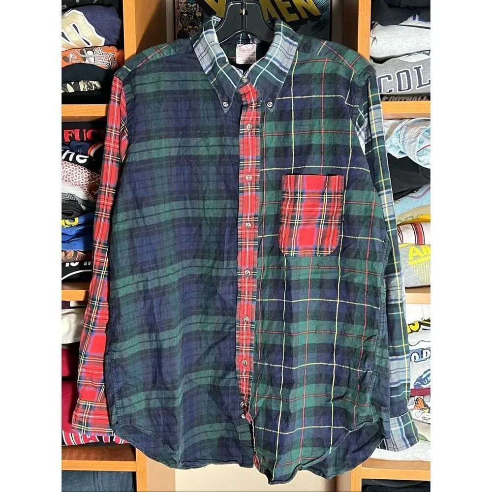 Brooks Brothers Men’s Plaid Colorblock Wool Blend Flannel Shirt